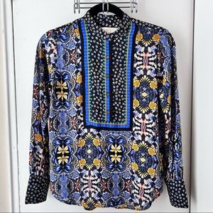 Ann Taylor Loft Autumn Dream Henley Blouse in Forever Navy Size XXS Petites.NWOT